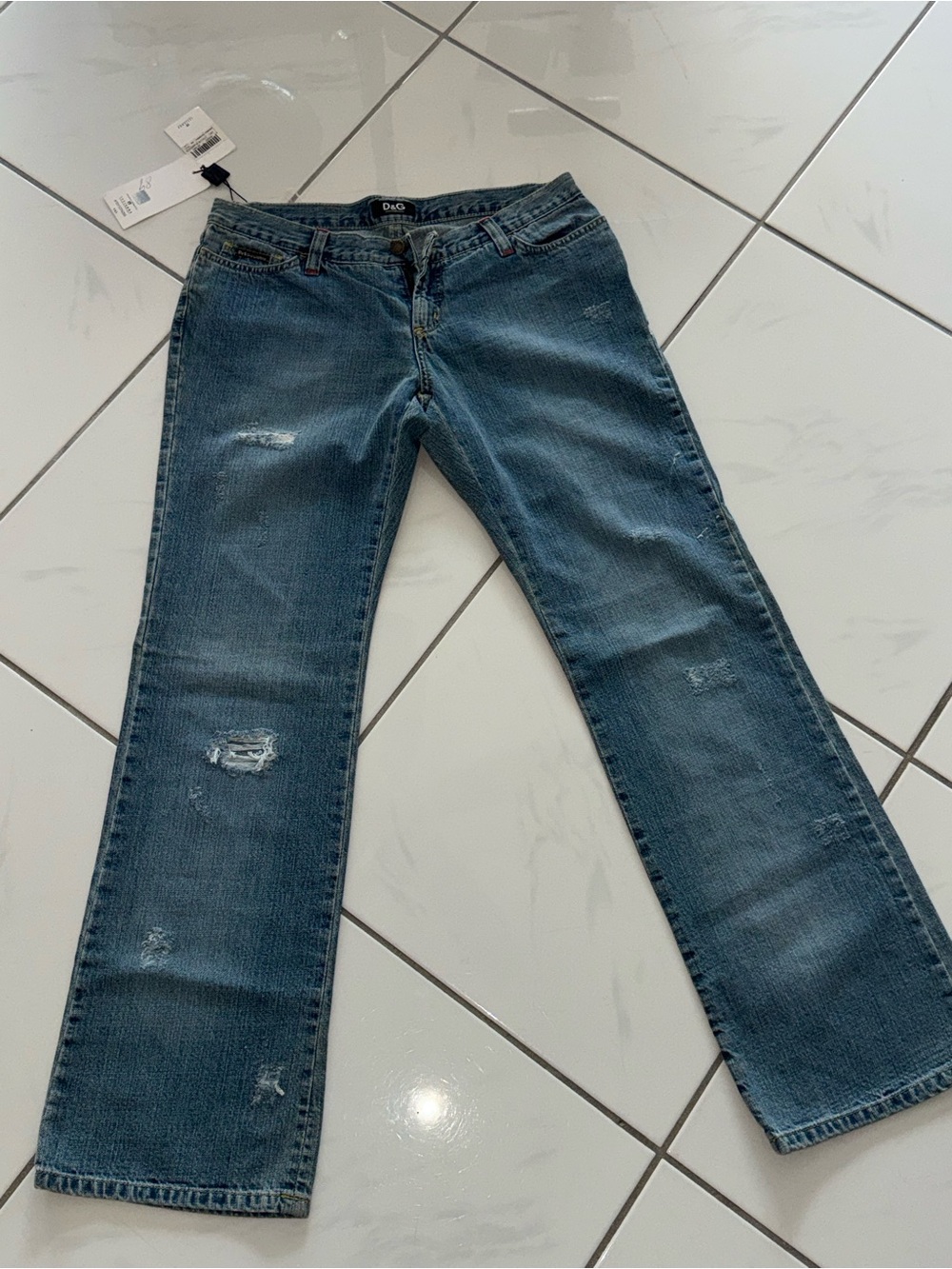 NWT D&G Dolce & Gabbana Low Rise Distressed Vintage Jeans Medium Wash Size 33 W